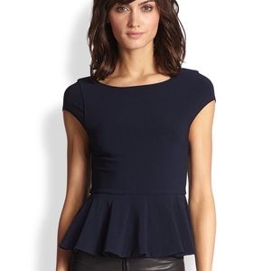 Alice + Olivia Ella peplum top in navy XS